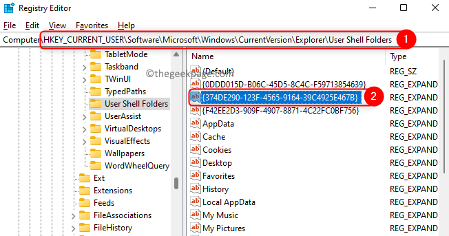 Registry User Shell Folder Vybrať Stiahnuté súbory Min