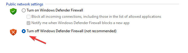 WindowsDefenderファイアウォールをオフにします