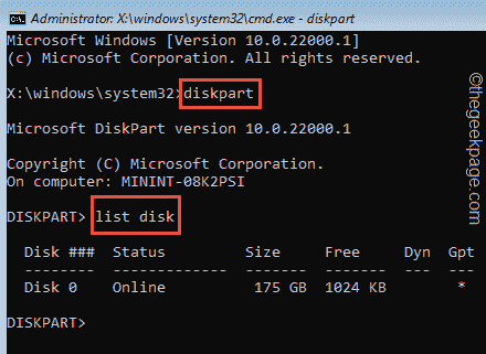 Diskpart-Liste Disk Min