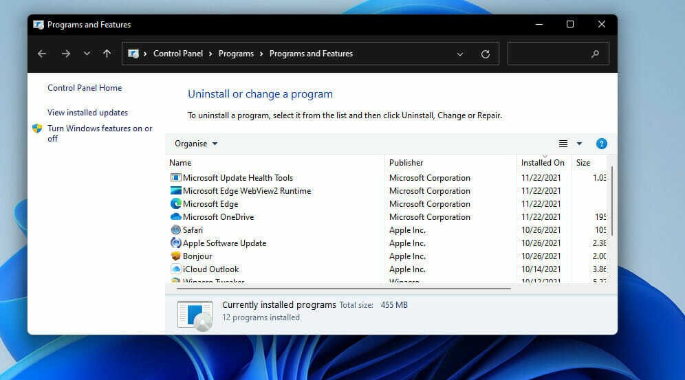 პროგრამები და ფუნქციები window minecraft არ მუშაობს Windows 11