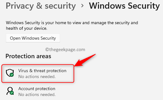 Windows Privacy Select Ochrana před virovými hrozbami Min