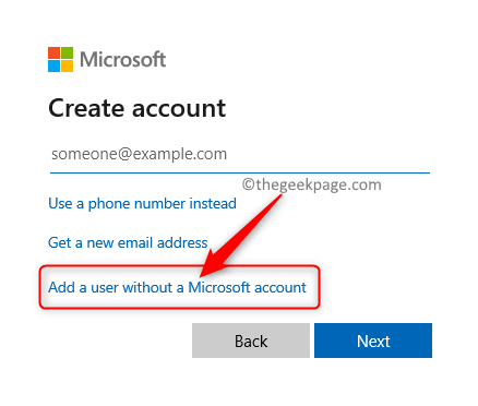 Microsoft Izveidot kontu Pievienot lietotāju bez Microsoft konta Min