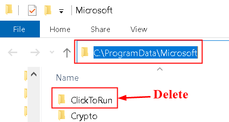 Programmi andmete kustutamine Microsoft Click to Run Min