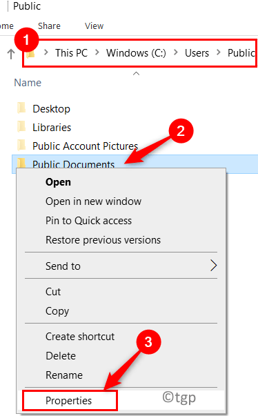 File Explorer felhasználói nyilvános dokumentumok tulajdonságai Min