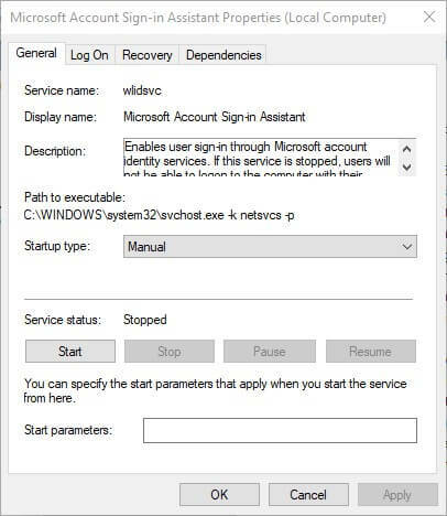 خدمة مساعد تسجيل الدخول إلى حساب Microsoft حدث خطأ ما