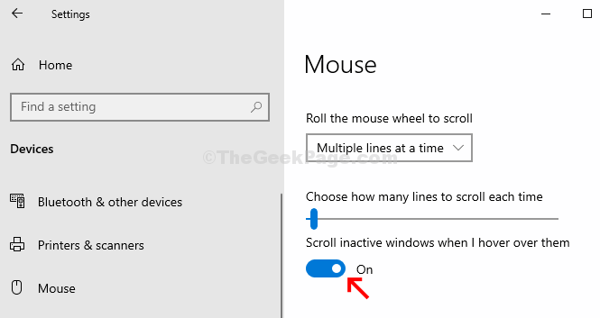Устройства Мишка Превъртане на неактивен Windows, когато задържа курсора на мишката върху тях