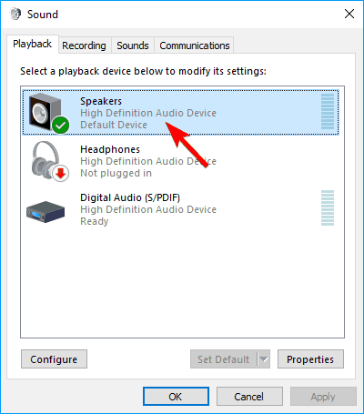 El control deslizante de volumen de Windows 10 no funciona en la configuración de sonido de los altavoces