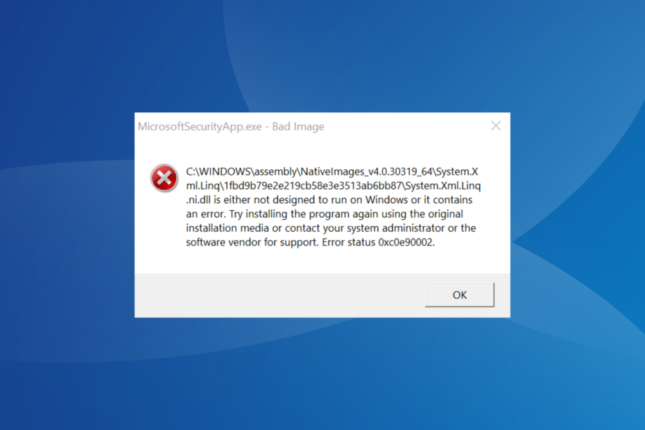 corregir el error de imagen incorrecta de MicrosoftSecurityApp.exe