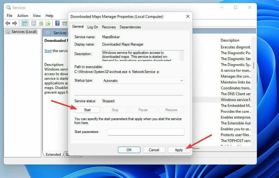 Pogreška s prethodnim opcijama Start i Apply u sustavu Windows 11