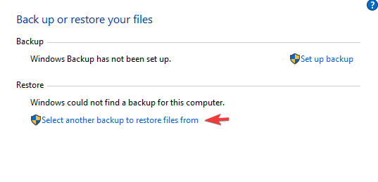 selecione outro backup como transferir arquivos do Windwos 7 para o Windows 10