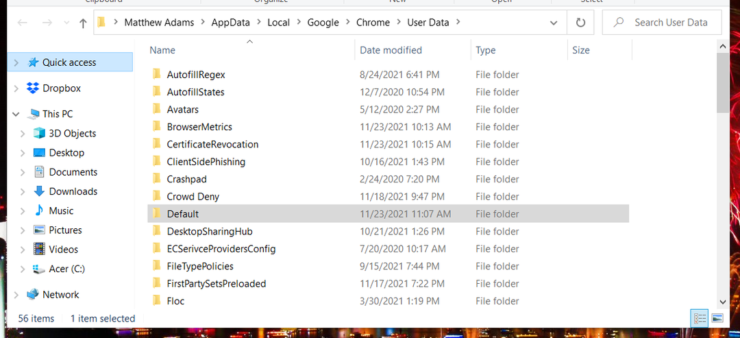 Domyślny folder Windows 11 chrome nie działa
