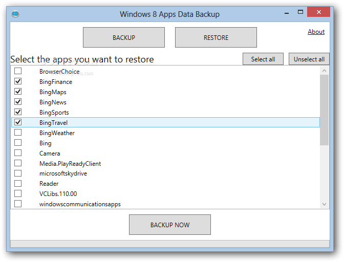 Windows 8 backup δεδομένων εφαρμογής Wind8apps