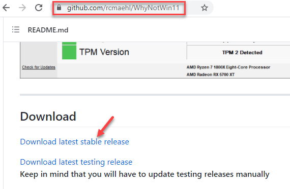 Github-pagina voor Whynotwin11 Download laatste stabiele release Min