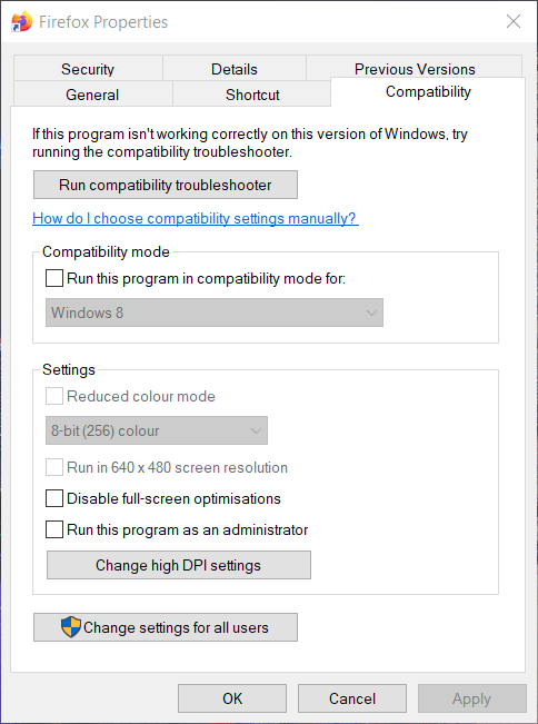 опция за режим на съвместимост musicbee няма да отваря Windows 10