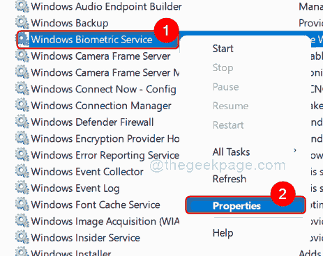 Tulajdonságok Windows Biometrikus szolgáltatás 11zon