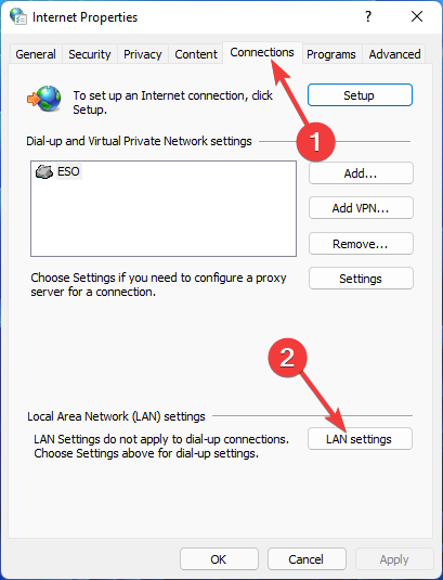 Configuración de LAN en Opciones de Internet