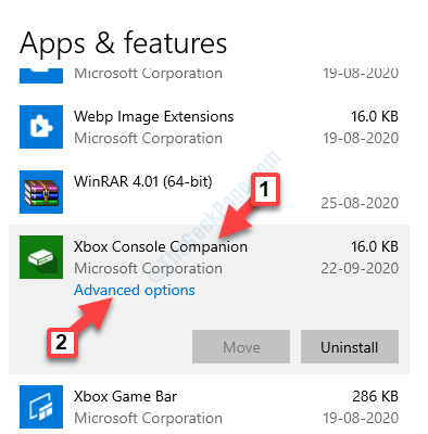 Einstellungen Apps Apps & Funktionen Xbox Console Companion Erweiterte Optionen