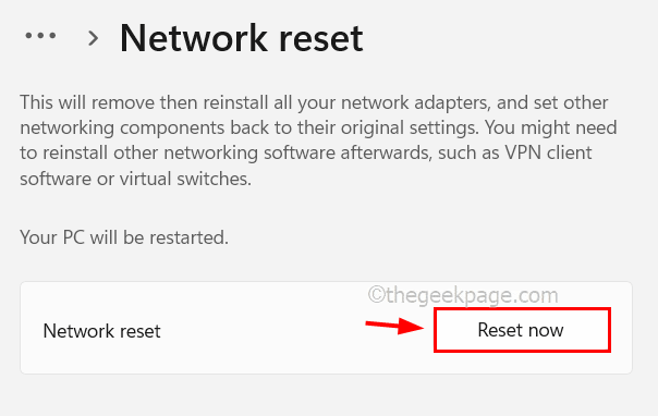 Napsauta Network Reset 11zon