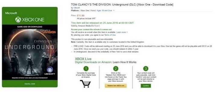 การรั่วไหลของ The Division DLC1 บน Xbox One