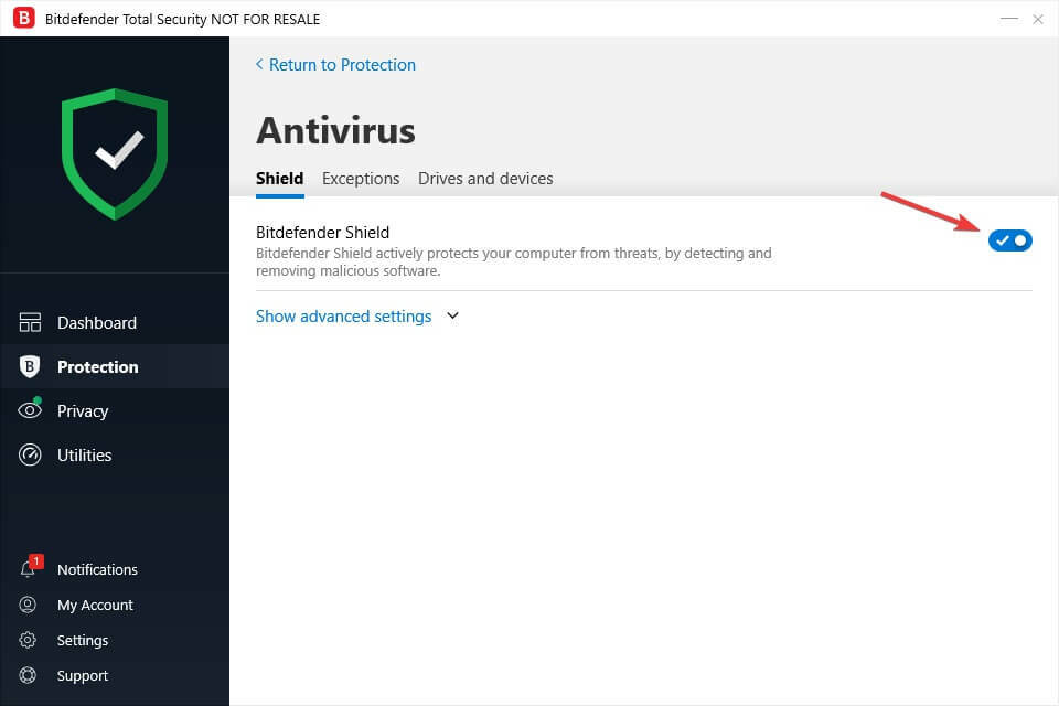 Nonaktifkan perlindungan antivirus BitDefender Total Security - browser tidak mendukung iframe