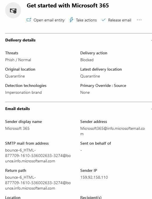 البريد الإلكتروني للتصيد في حساب Microsoft