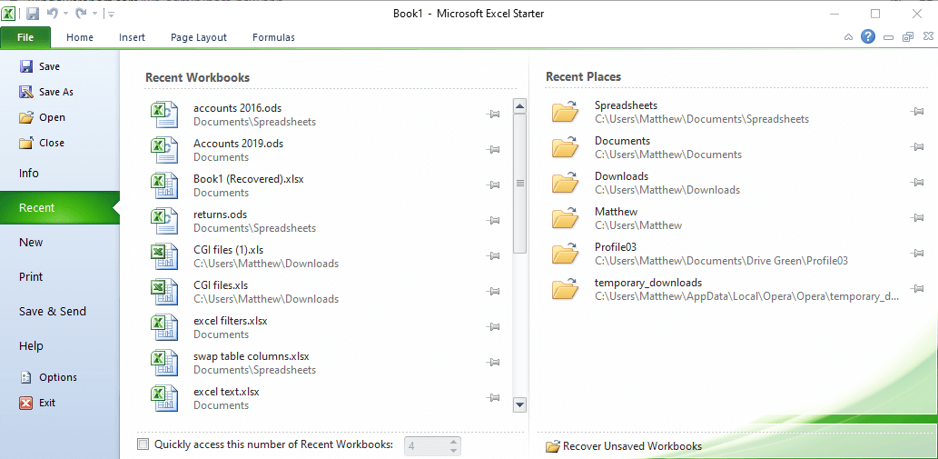 Poslední soubory obnoví soubor aplikace Excel, který nebyl uložen
