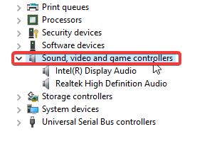 Sound Video und Gamecontroller Gerätemanager device