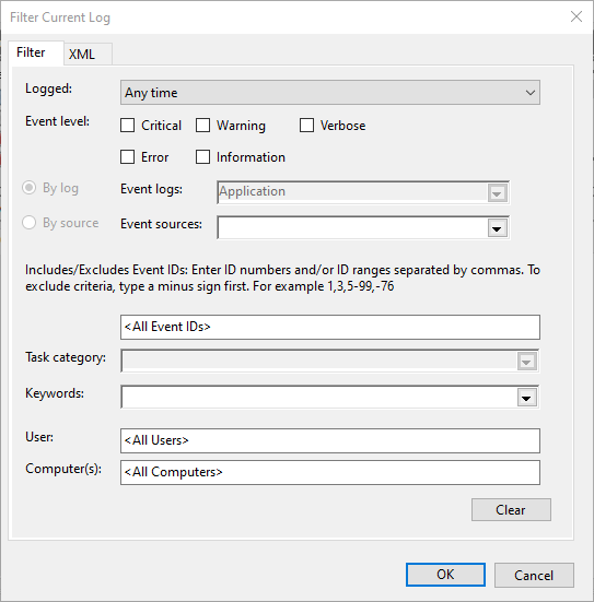 Aktuelles Protokollfenster filtern, in dem chkdsk-Protokolle gespeichert sind Windows 10