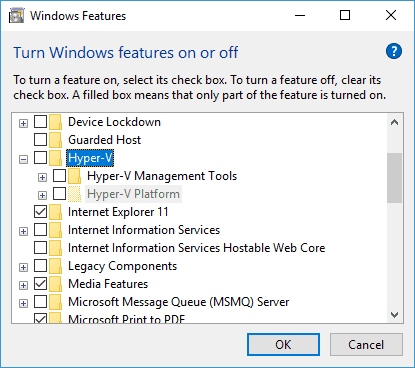 Hyper-v Windows 10 etkinleştirilemiyor