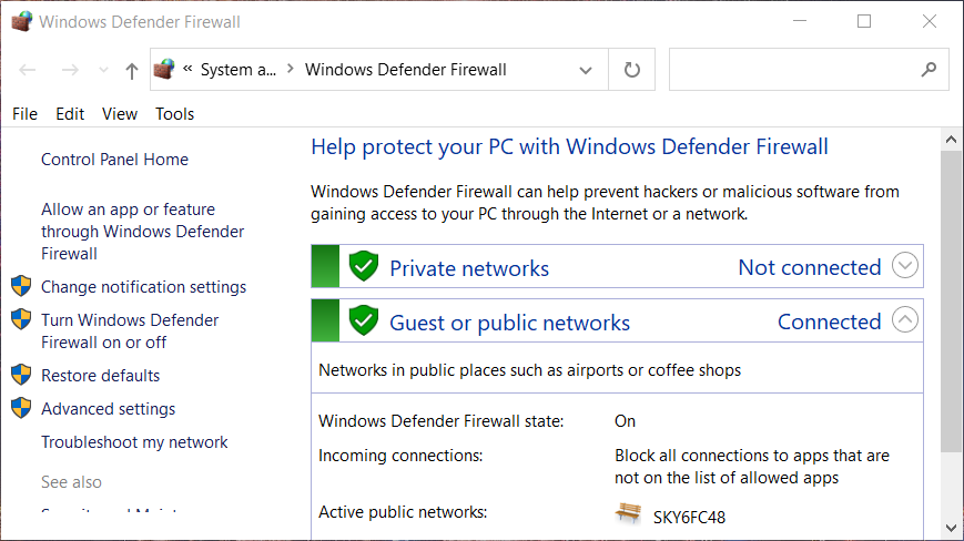 Instalace ovladače Windows Defender Firewall amd se zasekla