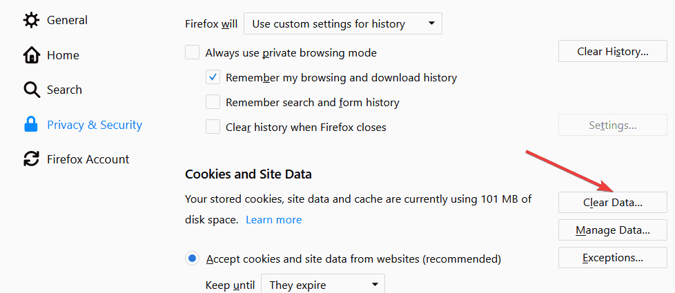 törölje a Firefox adatait
