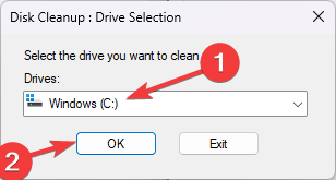 C ドライブを選択 ディスクのクリーンアップ