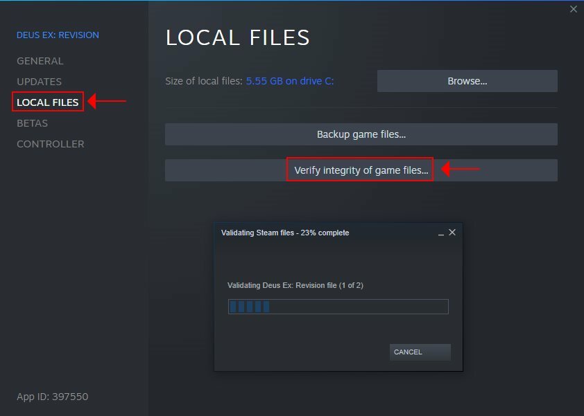 Проверете целостта на игралния файл в Steam