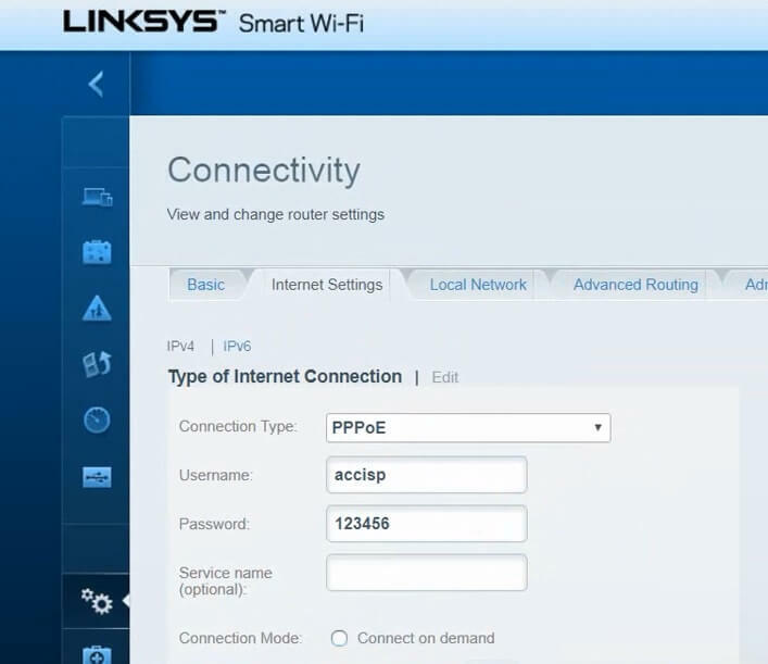 Tabblad Internetinstellingen Linksys Router configureren