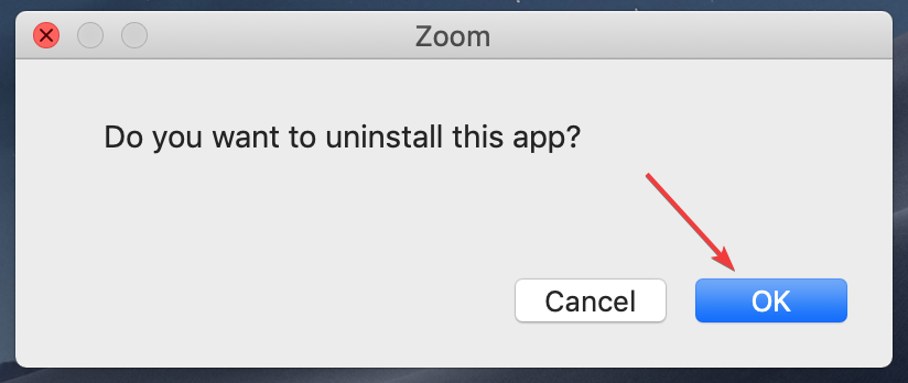  Bestätigen der Zoom-Deinstallation auf dem Mac
