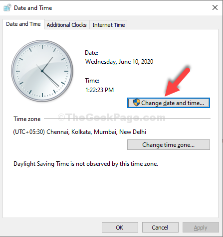Okno Datum a čas Tlačítko Změnit datum a čas