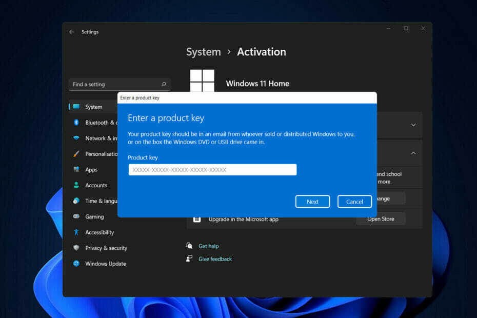 Nastavitev ključa izdelka v sistemu Windows 11 ni uspela potrditi ključa izdelka
