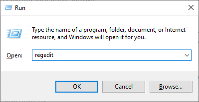 príkaz regedit v okne spustenia - Windows potrebuje na tlač viac miesta na disku
