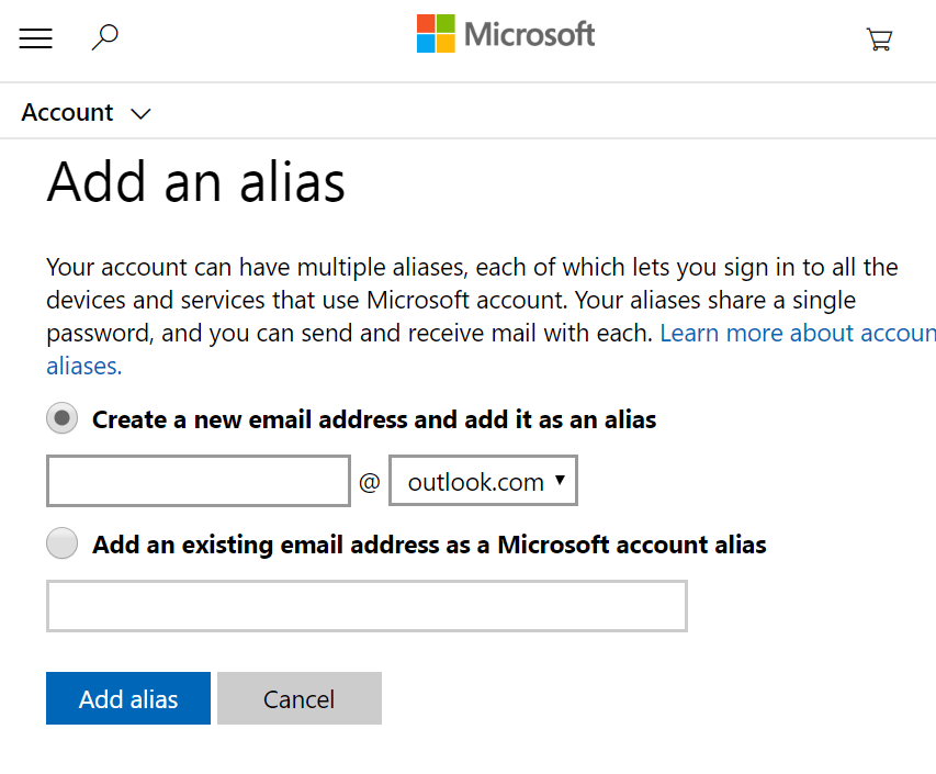 Microsoft Outlook Adicionar um alias Não foi possível encontrar uma caixa de correio. Erro do Office 365