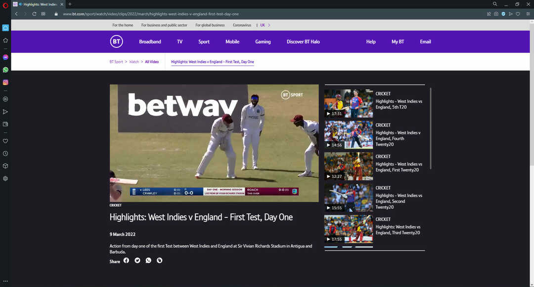 Opera é o melhor navegador para BT Sport.
