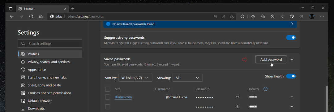 EdgeCanaryで手動でパスワードを追加できます