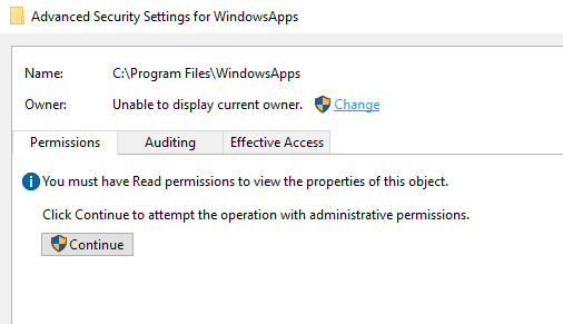 WindowsApps के लिए उन्नत सुरक्षा सेटिंग्स
