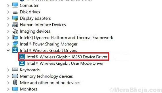 Atspējojiet Intel Wireless Gigabit 17265 lietotāja režīma draiveri