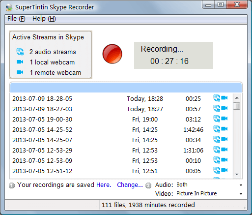Додаток Supertintin Skype Recorder