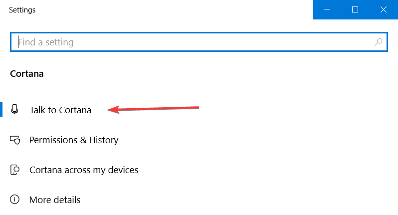 კორტანას პარამეტრები Windows 10