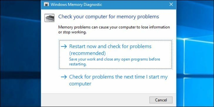 Windows 10의 메모리 진단 도구 mdsched.exe 설명