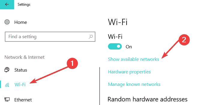 แสดงเครือข่าย WiFi ที่ใช้ได้