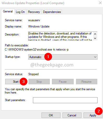 Porniți Serviciul de actualizare Windows