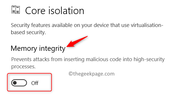 Stäng av Memory Integrity Core Isolation Min