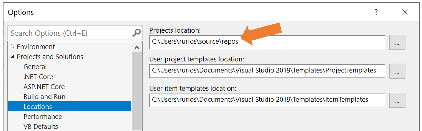 neue Verzeichnisse Visual Studio 2019